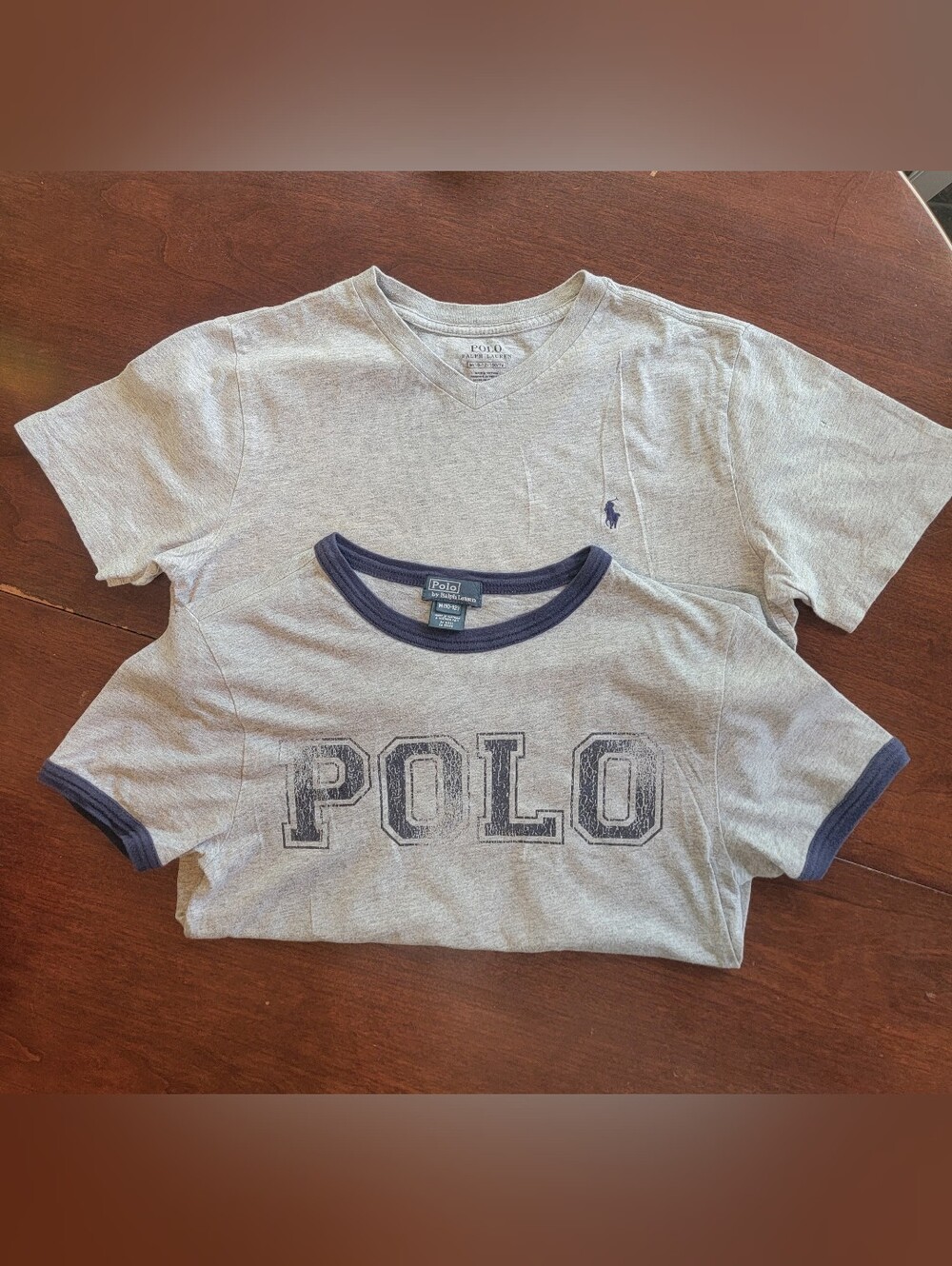 Lot of 2 Polo Ralph Lauren Boys Gray/Navy Short Sleeve T-Shirts - Size M (10-12)